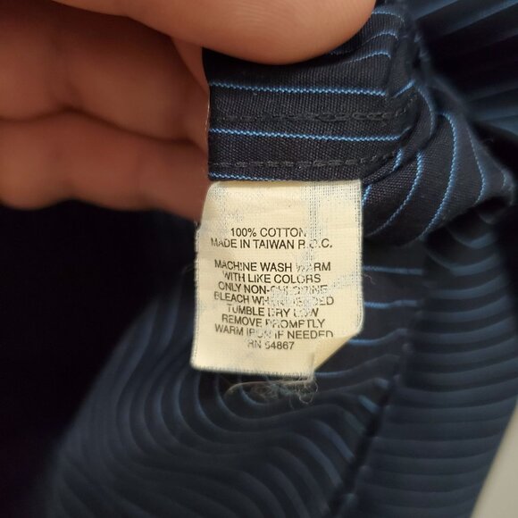 Express Design Studio 80s 2-Ply Cotton Modern Fit Navy Blue Stripe Dress Shirt L - Picture 6 of 7